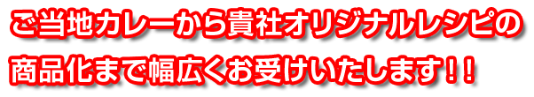 ご当地カレーから貴社オリジナルレシピの商品化（PB・OEM）まで幅広くお受けいたします！！